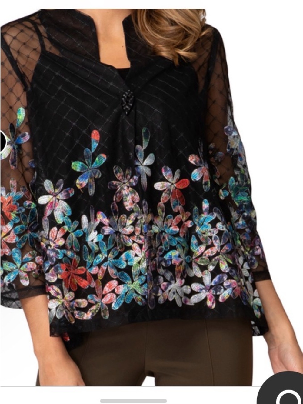 Joseph Ribkoff Black Sheer Floral Embroidered jacket